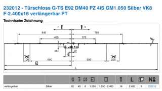 G-TS zámek ovládaný klikou E92 PZ 4iS DM40 VK8 F-2400X16, prodlužitelný PT