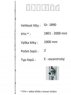Lišta převodu ROTO NX - konstantní Typ čepu: E - excentrický, Typ / Výška křídla / Počet čepů: Gr.1890 / 1801-2000 / 2