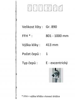 Lišta převodu ROTO NX - konstantní Typ čepu: E - excentrický, Typ / Výška křídla / Počet čepů: Gr. 890 / 801-1000 / 1