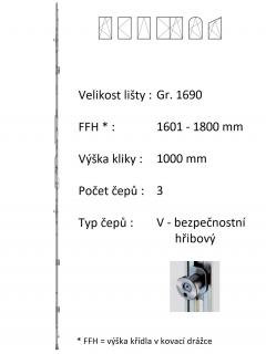 Lišta převodu ROTO NX - konstantní Typ čepu: V - hřibový bezpečnostní, Typ / Výška křídla / Počet čepů: Gr.1690 / 1601-1800 / 3