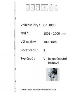 Lišta převodu ROTO NX - konstantní Typ čepu: V - hřibový bezpečnostní, Typ / Výška křídla / Počet čepů: Gr.1890 / 1801-2000 / 3