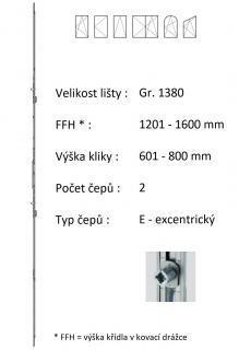 Lišta převodu ROTO NX - variabilní Typ čepu: E - excentrický, Typ / Výška křídla / Počet čepů: Gr.1380 / 1201-1600 / 2