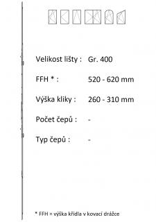 Lišta převodu ROTO NX - variabilní Typ čepu: E - excentrický, Typ / Výška křídla / Počet čepů: Gr.400 / 520-620 / 0