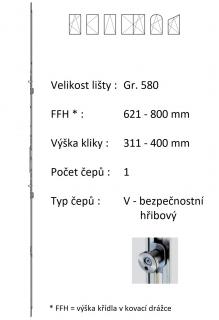 Lišta převodu ROTO NX - variabilní Typ čepu: V - hřibový bezpečnostní, Typ / Výška křídla / Počet čepů: Gr.580 / 621-800 / 1