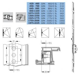 Převod GRK SL, dorn 15 mm Označení kování: GRK 2225/2 SL, G 1050, FFH 1975-2225