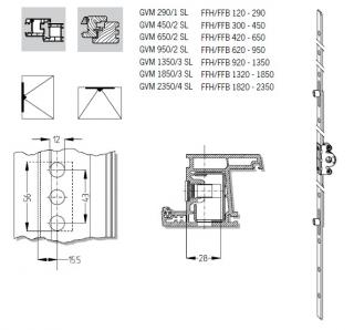 Převod GVM SL, dorn 15 mm Označení kování: GVM 2350/4 SL, FFH/FFB 1820-2350