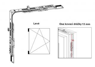 Rohové vedení horní pro spárové větrání G-U Typ: Rohový převod s plochým čepem, osa 13 mm, LEVÝ