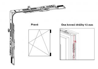 Rohové vedení horní pro spárové větrání G-U Typ: Rohový převod s plochým čepem, osa 13 mm, PRAVÝ