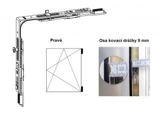 Rohové vedení horní pro spárové větrání G-U Typ: Rohový převod s plochým čepem, osa 9 mm, PRAVÝ