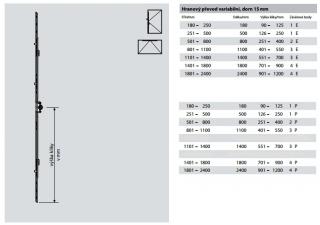 ROTO NT - Hranový převod variabilní, dorn 15 mm, čep E / čep P Možné varianty: GR 1100; 801 - 1100; 3E; délka 110 cm