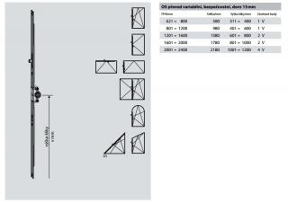 ROTO NT - Převod variabilní, bezpečnostní, dorn 15 mm, čep V Výška v kovací drážce: GR 1380; 1201 - 1600; 2V; délka 138 cm