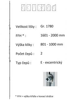 ROTO NX - Lišta převodu - variabilní Typ čepu: E - excentrický, Typ / Výška křídla / Počet čepů: Gr.1780 / 1601-2000 / 2