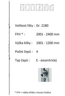 ROTO NX - Lišta převodu - variabilní Typ čepu: E - excentrický, Typ / Výška křídla / Počet čepů: Gr.2180 / 2001-2400 / 4
