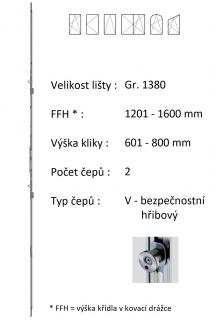ROTO NX - Lišta převodu - variabilní Typ čepu: V - hřibový bezpečnostní, Typ / Výška křídla / Počet čepů: Gr.1380 / 1201-1600 / 2