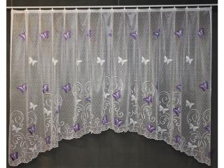Kusová záclona Motýlek - fialová s barevným vzorem, 120x300 cm