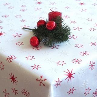 Vánoční ubrus - červené hvězdičky bílo - červená, 140x180 cm