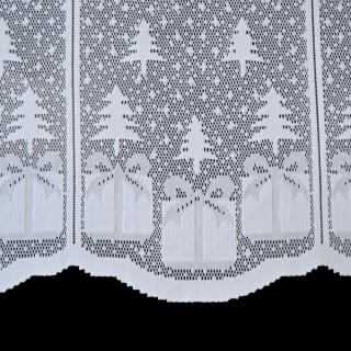 Vánoční vitrážová záclona - Dárečky bílá, 90 cm