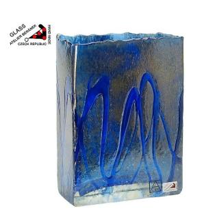 Ateliér Beránek Váza hranatá modrá, hutní sklo 20cm
