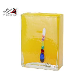 Ateliér Beránek Váza hranatá žlutá, hutní sklo 20cm