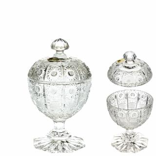 Bohemia Crystal broušená dóza na nožce 160mm. Bohatý brus Klasik