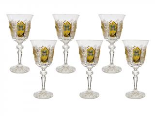 Bohemia Crystal broušené sklenice Laura na bílé víno zlacené. 6 ks. Brus klasik 500 PK