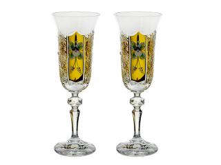 Bohemia Crystal broušené sklenice na šampaňské zlacené. 2 ks. přátelská souprava.
