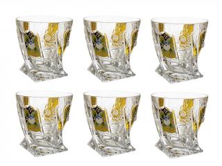 Bohemia Crystal broušené sklenice na whisky Quadro - zlacené 6 ks. 340ml