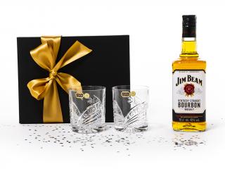 BOHEMIA CRYSTAL Dárková souprava Bourbon Whisky Jim Beam 0.7l + 2ks. broušených sklenic z českého křišťálu