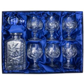 BOHEMIA CRYSTAL Sada na rum, koňak, brandy Bohemia Crystal karafa a 6 sklenic - brus Větrník