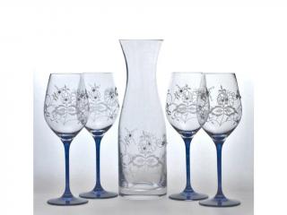 Bohemia Crystal Set na víno cibulákový dekor, karafa + 4 sklenice Swarovski, Preciosa
