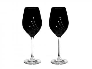 Bohemia Crystal Sklenice na víno, přátelská souprava paprsky - 2 ks. černé Swarovski, Preciosa