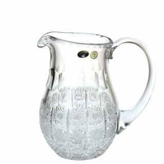 Broušený skleněný džbán s uchem Bohemia Crystal baňatý 1500ml. Brus Klasik.