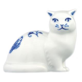 Cibulák Dubí Kočka sedící - cibulový porcelán 10452