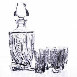Crystalite Bohemia Broušený likér set Bohemia Crystal Quadro. Karafa + 6 likérek, brus Kometa. Likérka vysoká 50ml