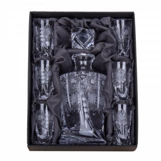 Crystalite Bohemia Broušený likér set Bohemia Crystal Quadro. Karafa + 6 likérek, dárkové balení, brus Klasik. Likérka vysoká 50ml