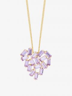 Preciosa Pozlacený bižuterní náhrdelník Sugarheart, srdce s českým křišťálem Preciosa, violet 2460Y56