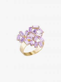 Preciosa Pozlacený bižuterní prsten Sugarheart, srdce s českým křišťálem Preciosa, violet 2462Y56