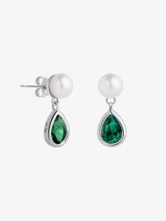 Preciosa Stříbrné náušnice Pure Pearl s říční perlou a kubickou zirkonií Preciosa, emerald 5337 66