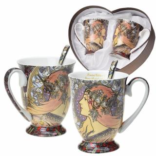Queen Isabell Collection Přátelská souprava Alfons Mucha v srdci - 2 x hrnek 300 ml se lžičkou