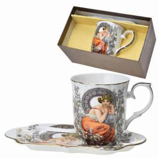 Queen Isabell Collection Snídaňový set Alfons Mucha hrnek 350ml + podtácek