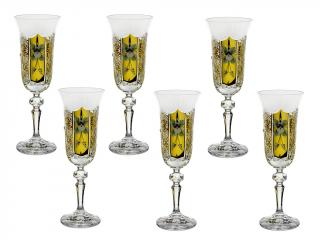 Royal Crystal Broušené křišťálové sklo sklenice na šampaňské-flétny 6 ks. zlacené. Brus klasik 500 PK