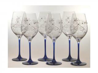 Sklenice na víno, souprava - 6 ks. cibulákový dekor s kamínky Swarovski, Preciosa, 360ml