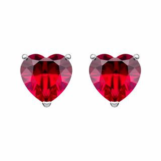 Stříbrné náušnice Cher, srdce s kubickou zirkonií Preciosa, rudé 5237 63