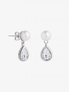Stříbrné náušnice Pure Pearl s říční perlou a kubickou zirkonií Preciosa 5337 00