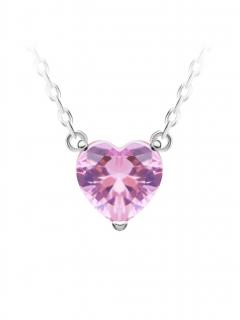 Stříbrný náhrdelník Cher, srdce s kubickou zirkonií Preciosa, růžový 5236 69