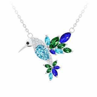 Stříbrný náhrdelník Gentle Gem, kolibřík s kubickou zirkonií Preciosa, modrozelený 5290 70