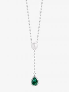 Stříbrný náhrdelník Pure Pearl s říční perlou a kubickou zirkonií Preciosa, emerald 5336 66