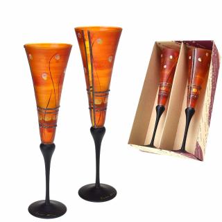 Studio Miracle Sklenice na šampaňské 2ks. přátelská souprava - oranžové, 180ml, ruční dekorace