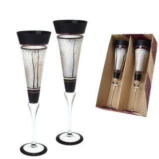 Studio Miracle Sklenice na šampaňské 2ks. přátelská souprava - Stromy, 180ml, ruční dekorace
