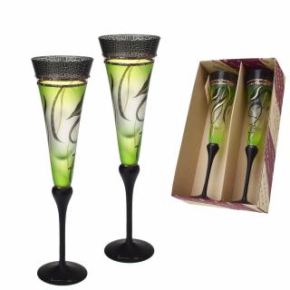 Studio Miracle Sklenice na šampaňské 2ks. přátelská souprava - zelené, 180ml, ruční dekorace
